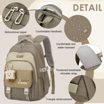PALAY School Backpack for Girls with 3 Zip Compartments and Padded Straps | Khaki Nylon