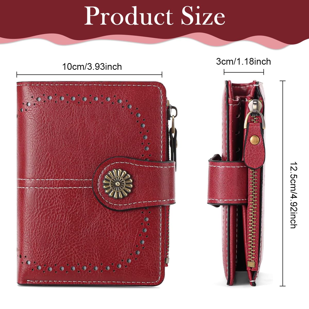 PALAY Small Wallet for Women with 10 Card Slots and Zipper Coin Pocket | PU Leather Red Purse