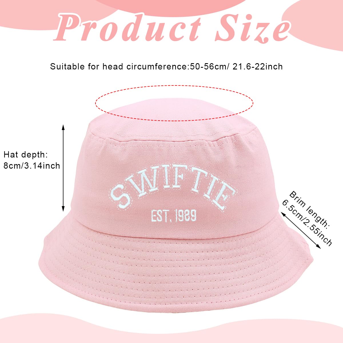 PALAY Bucket Hat for Women with 22–22.8 in Adjustable Fit and Breathable Cotton | Pink Swiftie Sun Protection Cap