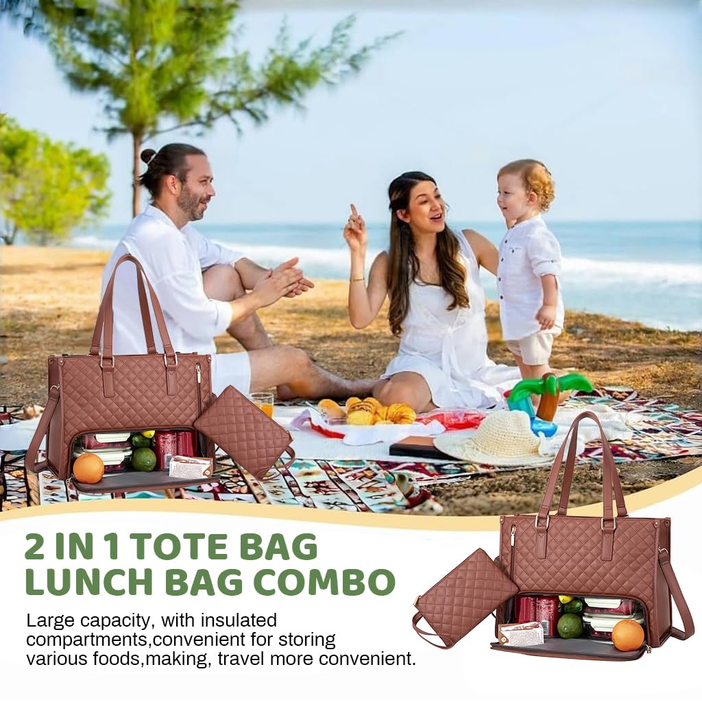 PALAY Tote Bag for Women with Insulated Lunch Compartment and Detachable Strap | Travel and Office Use