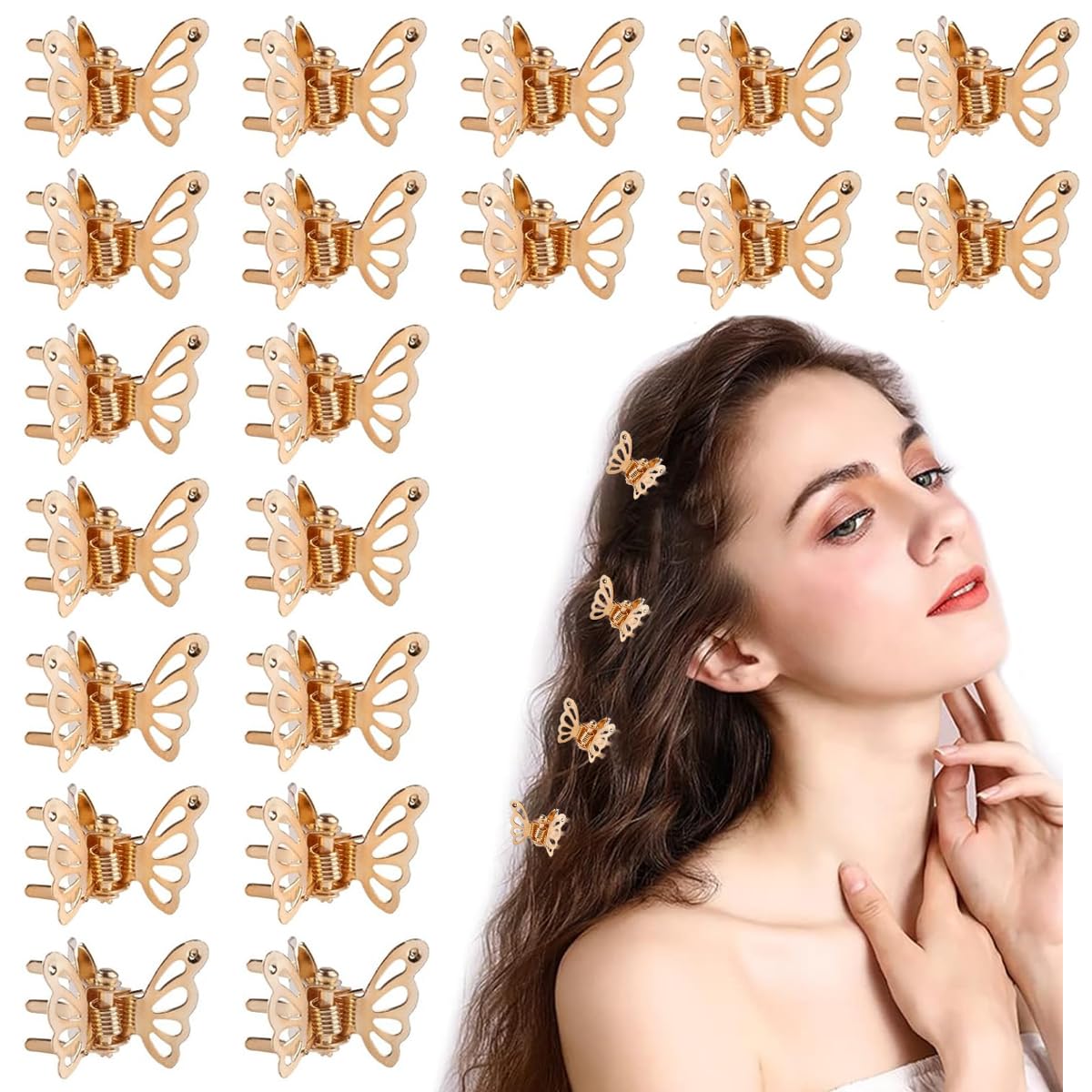 PALAY® 20Pcs Mini Hair Claw Clips Butterfly Hair Clips 1 inches Golden Hollow Out Metal Butterfly Hair Clips Hair Claw Clips Girls Women Hair Accessories