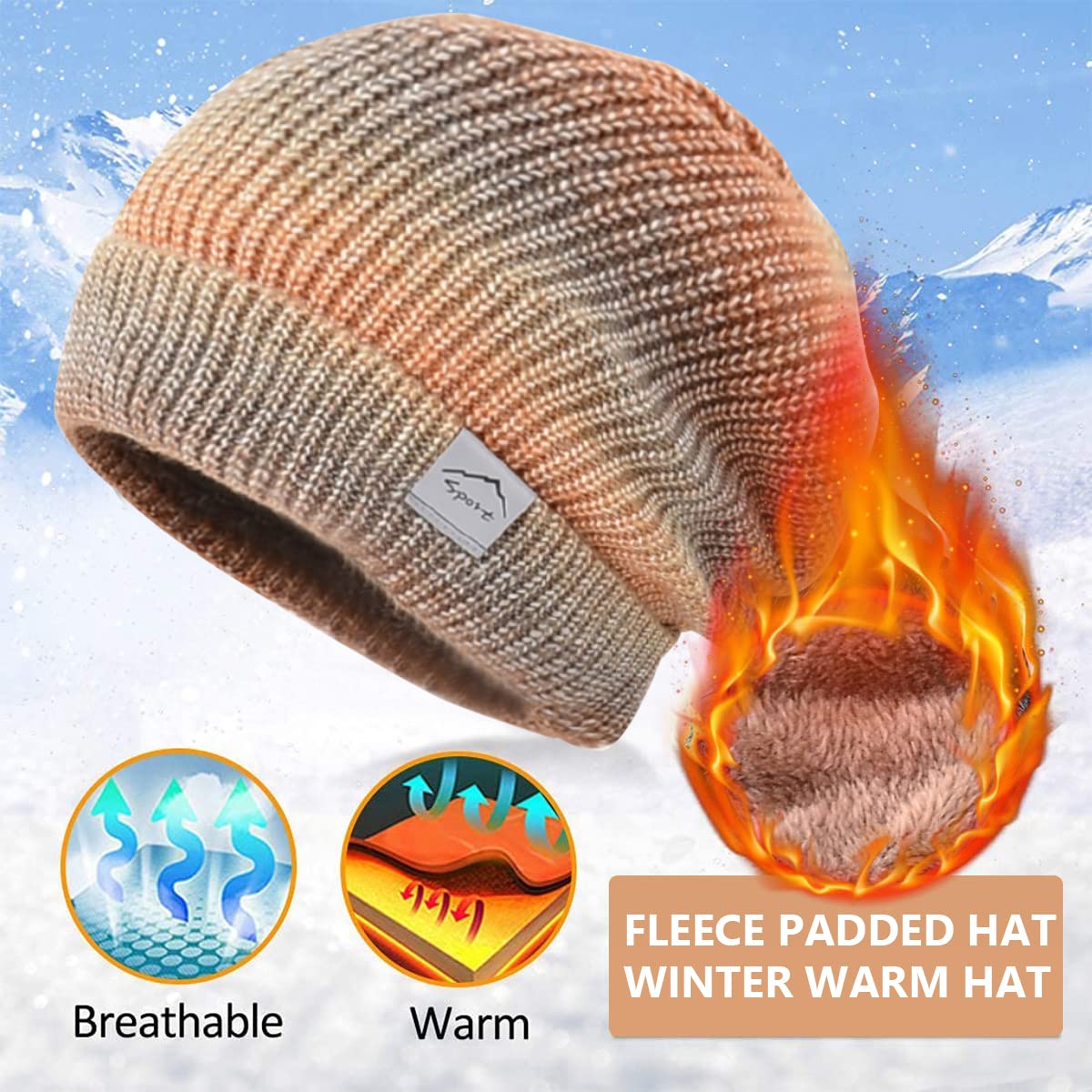 PALAY Winter Cap for Women with Scarf Set for Cold Weather featuring Fleece Lining and Gradient Design | Orange Knitted Acrylic Beanie 25×22cm