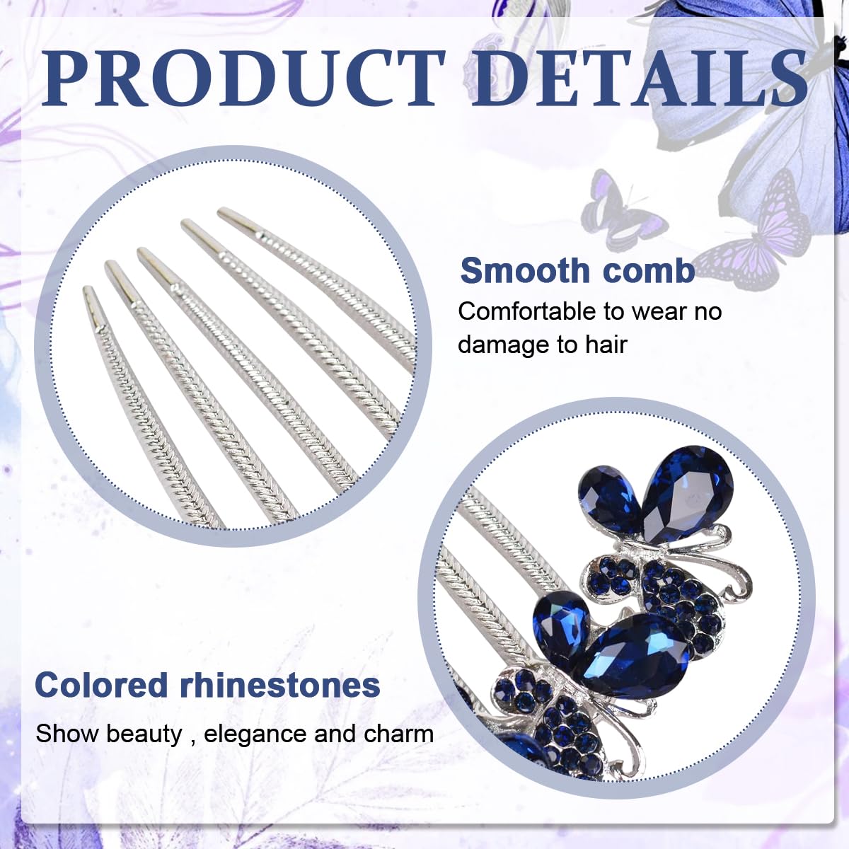 PALAY Hair Comb Clip for Bridal and Party Hairstyles with Butterfly Rhinestones Blue 2 PCS