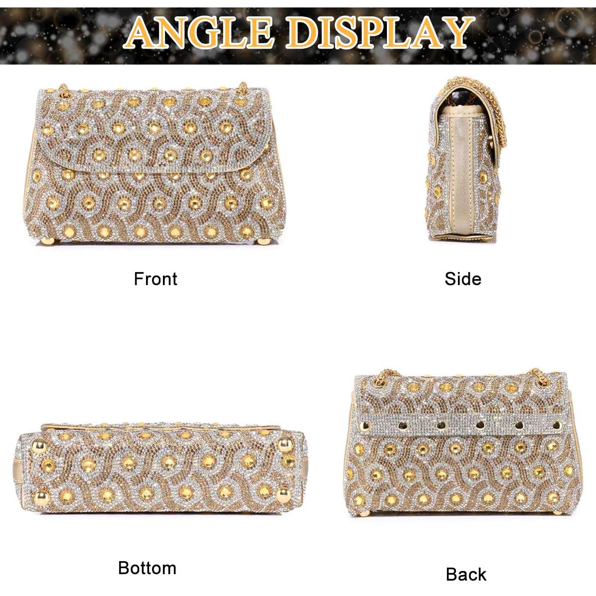 PALAY Shoulder Bag for Evening Parties with Crystal Rhinestones and Golden Chain | Elegant Clutch for Women