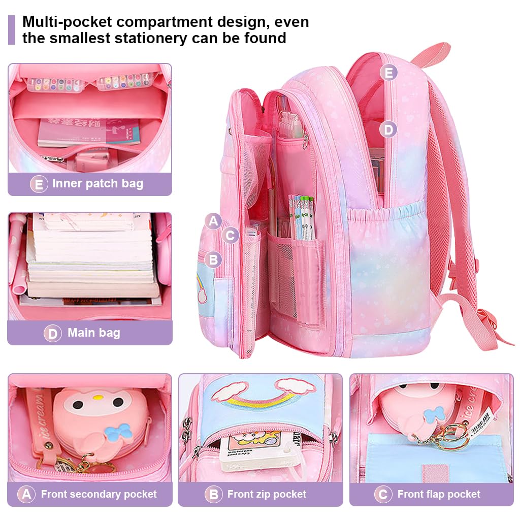 PALAY® School Bag for Girls and Boys Waterproof Stylish Durable Kids Bag Burden Relief Cartoon School Backpacks for Kids Birthday Gift Backpack for School, Picnic (6-12 Years Old) - Pink