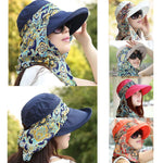 PALAY® Hats for Women UPF 50+ Anti-UV Wide Brim Foldable Sun Visor Hat With Detachable Top & Neck Scarf, Large 14cm Brim, Lightweight Canvas Fabric, Summer Beach Outdoor Protection ( Floral) 3 PCS