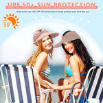 PALAY Sun Hat for Women featuring Wide Brim UV Protection and Pearl Embroidery | Adjustable Beige Visor for Beach and Summer Wear