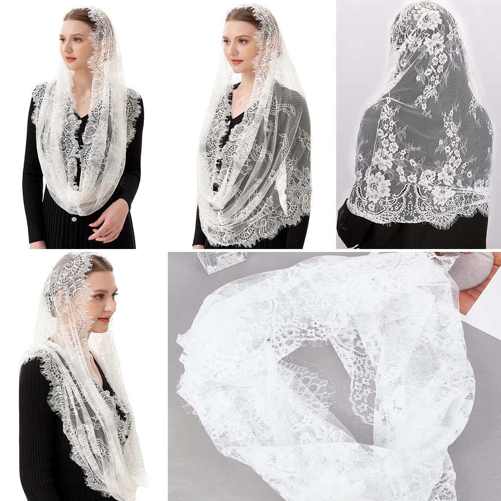 PALAY Spanish Style Lace Mantilla Veil for Women with Embroidery | Traditional Church Head Scarf