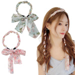 PALAY® 2Pcs Ribbon Hair Band for Women Hair Braid Pearl Floral Prints Headbands for Women Girls Long Ribbon Satin Fabric Bow Hairband for Girls Fashion Party Prom Head Band