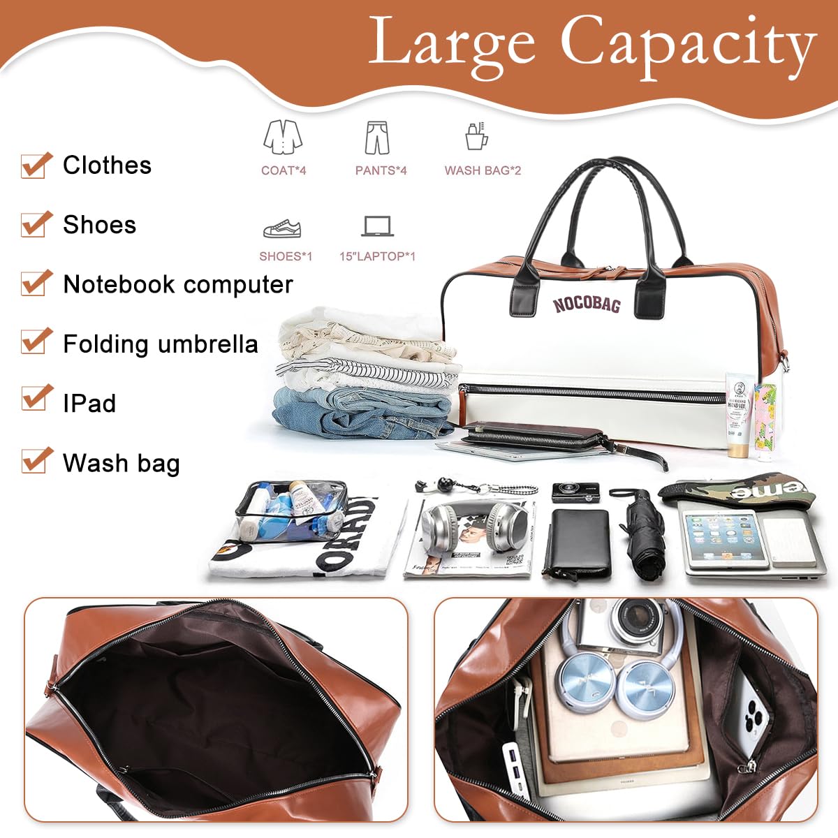 PALAY Duffle Bag for Travel with Dual Zipper Design and 45x20x25 cm Capacity | PU Leather Waterproof Shoulder Bag for Women