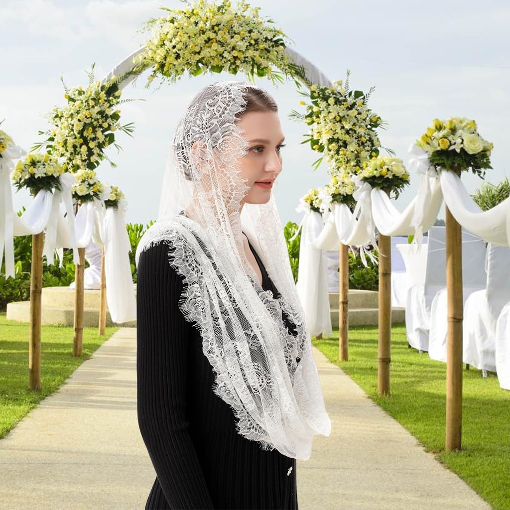PALAY Spanish Style Lace Mantilla Veil for Women with Embroidery | Traditional Church Head Scarf