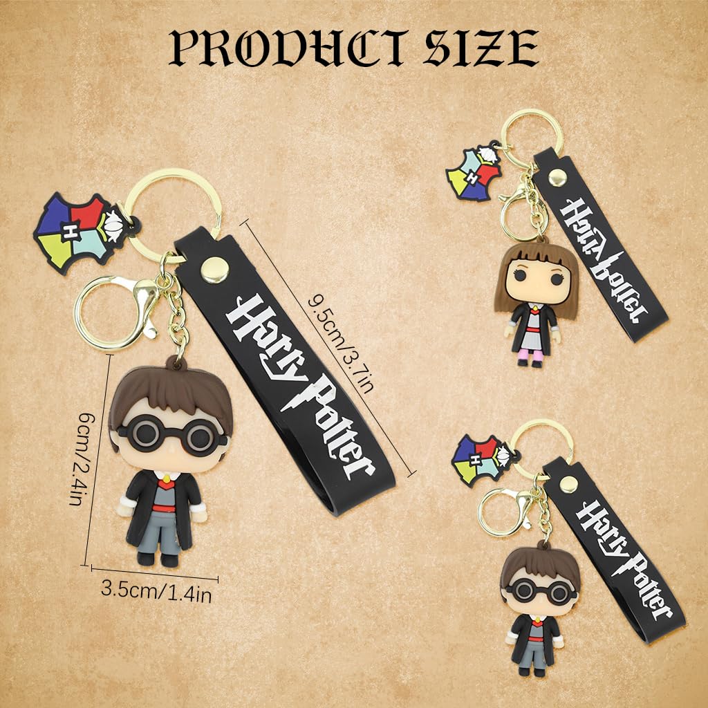 PALAY Couple Keyrings for Fans featuring 4PCS 2.3 in Harry Hermione Charms with Silicone Strap | Gift for Friends