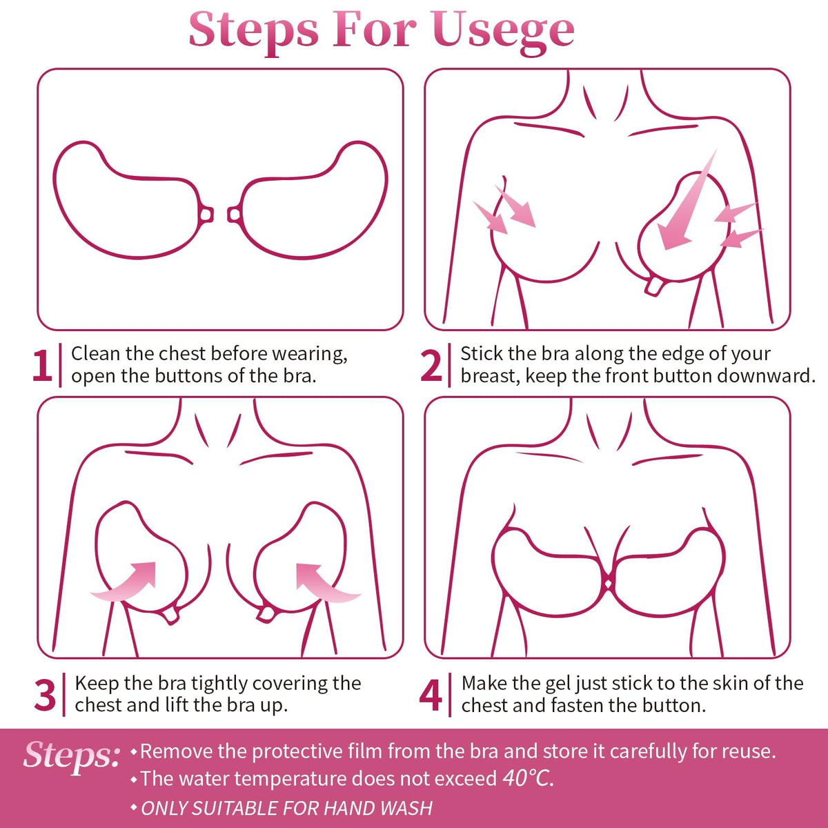 PALAY Sticky Bra for Backless Outfits with 3D Invisible Push Up Design | Reusable Nylon Adhesive Bra for Women