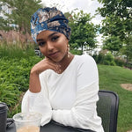 PALAY Chemo Caps for Women with Satin Liner and Cotton Floral Print | Soft Blue Headwrap