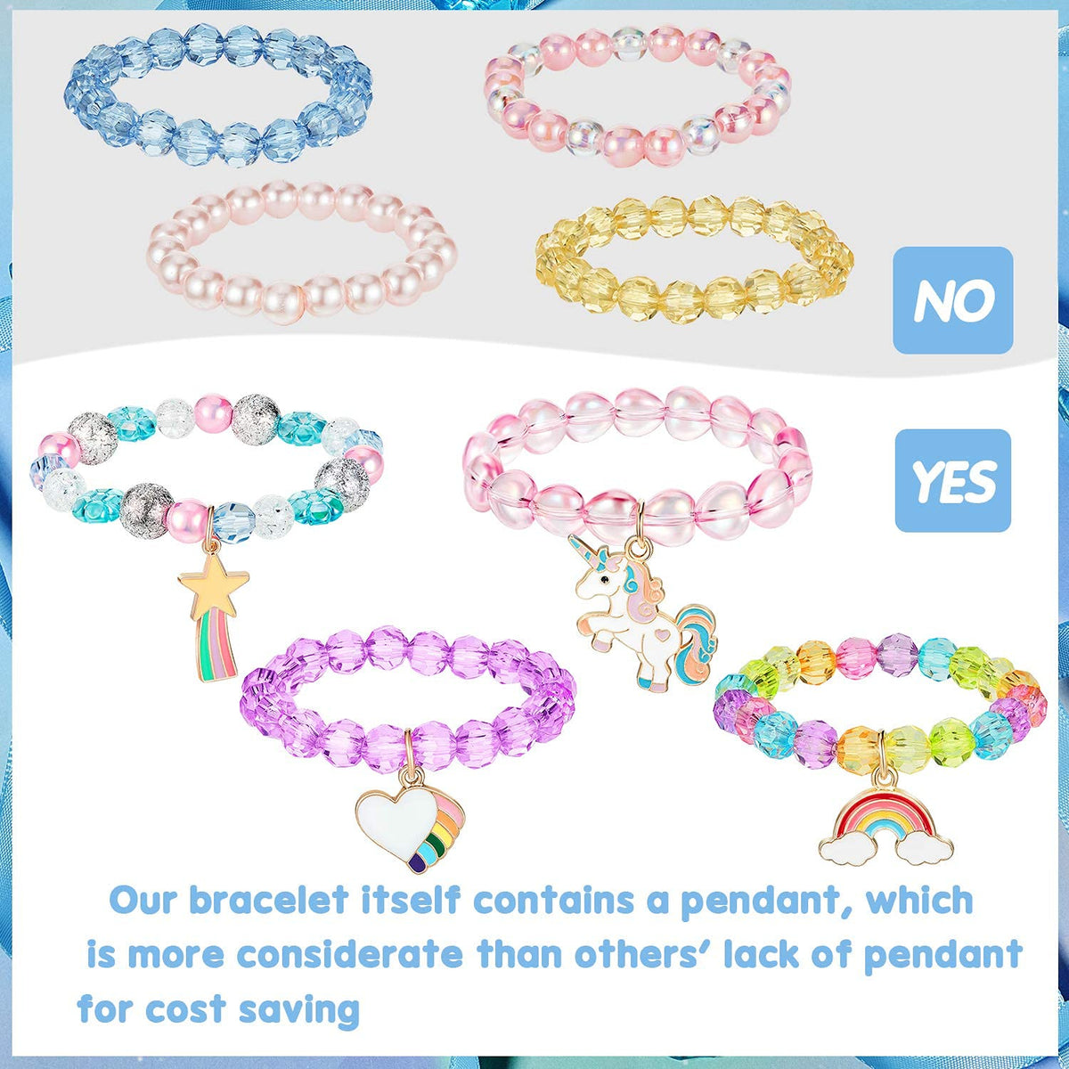 PALAY Unicorn Bracelet for Kids with 9 Crystal Beaded Designs featuring Cute Unicorn & Rainbow Charms