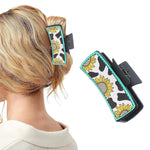 PALAY Hair Claw Clip for Women with Leather Sunflower Print and Secure Grip | Black 4 in