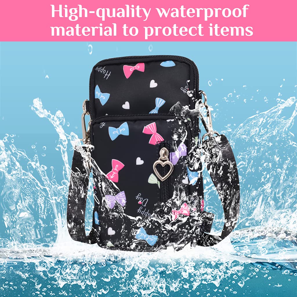 PALAY® Small Cross Body Bags Multifunctional 3 Layers with Bow Pattern Sling Bag for Women Girls Accommodate Phones Less Than 7.2 inches Cell Phone Purses Travel Sport Pouch