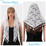 PALAY Mass Veil for Women featuring Triangle Lace Shawl with Embroidered Roses and Tassel Hem | White Church Head Covering