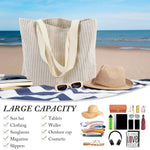 PALAY Corduroy Tote Bag for Everyday Use with Zipper and Nylon Straps 37x10x34cm Beige