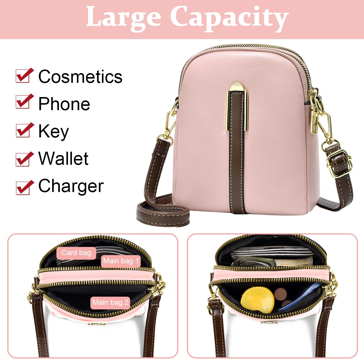 PALAY Sling Bag for Women featuring Double Layer Compartments with PU Material Pink 2PCS
