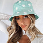 PALAY Sun Hat for Women featuring Reversible Design and Wide Brim Cotton Comfort | Mint Green Daisy 58cm