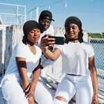 PALAY Cotton Chemo Caps for Women with Elastic Pre Tied Scarf and Stretchy Turban Beanie | Black and Grey