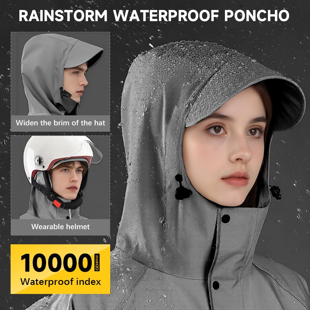 PALAY Rain Coat for Women 124cm Extra Long Waterproof Poncho with Hood and Wide Brim