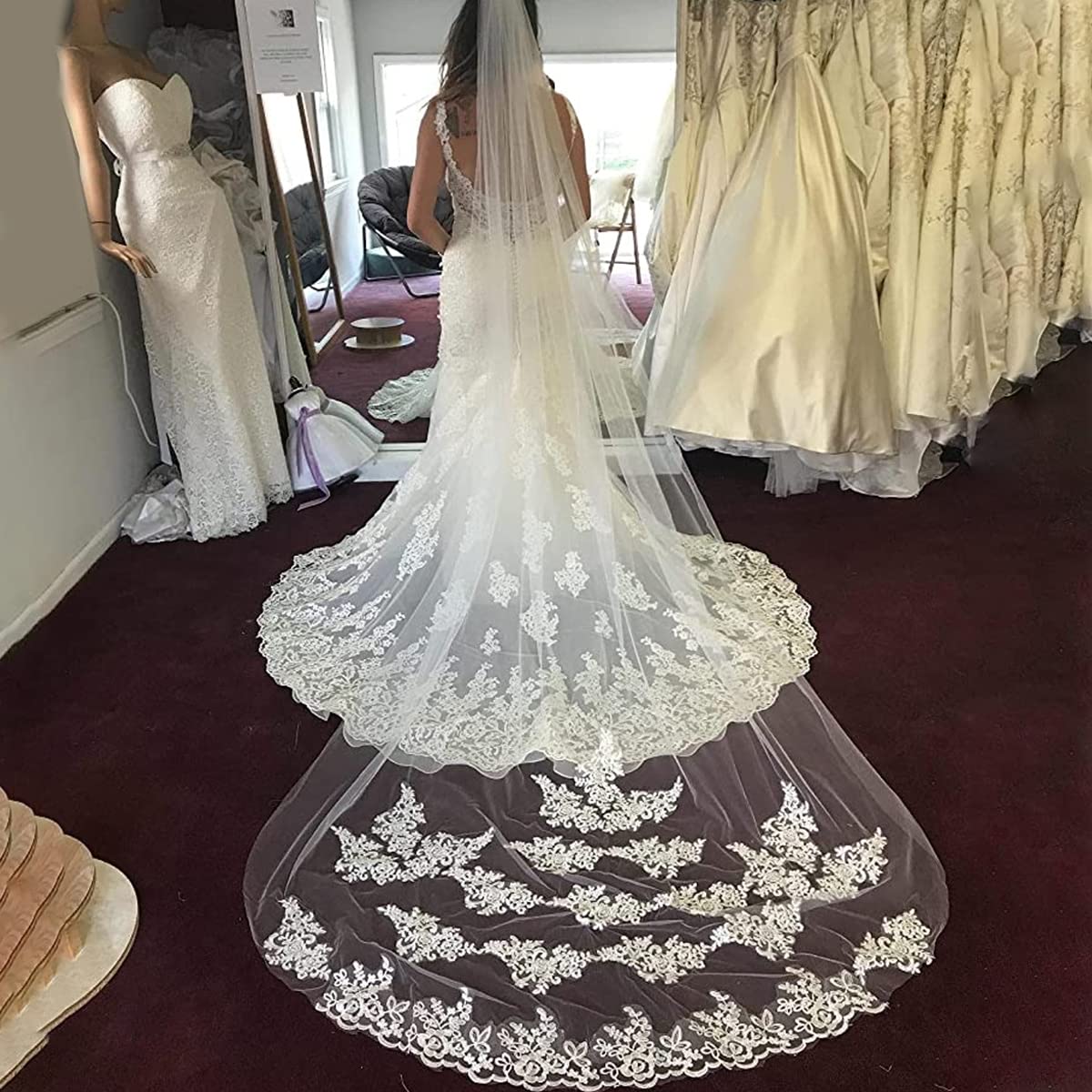 PALAY Bridal Veil for Wedding featuring 3m Cathedral Length Tulle with White Lace Edge | Elegant 1 Tier Design