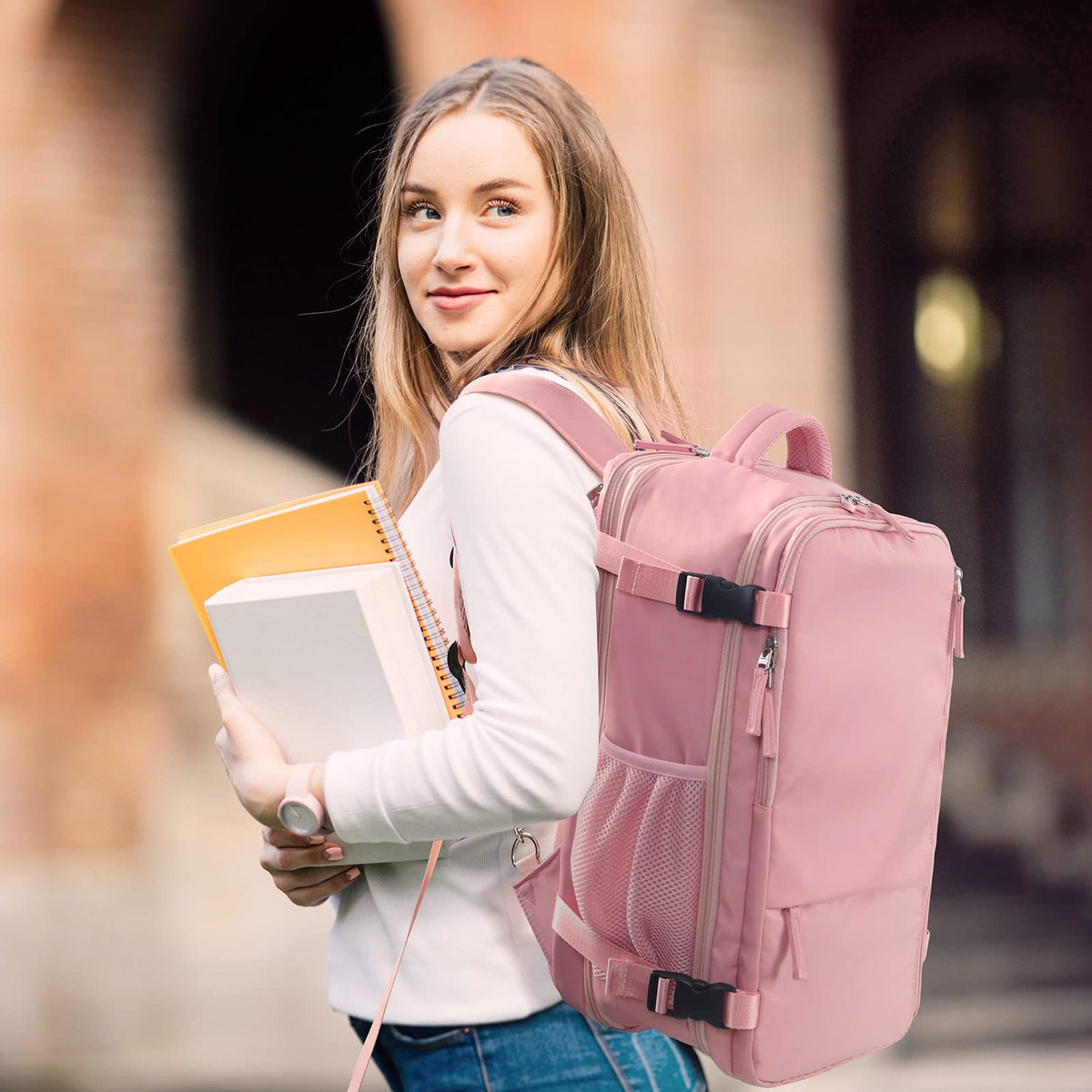 PALAY Laptop Backpack for Travel and Business with Dual Handle and 20L–35L Expansion | Pink