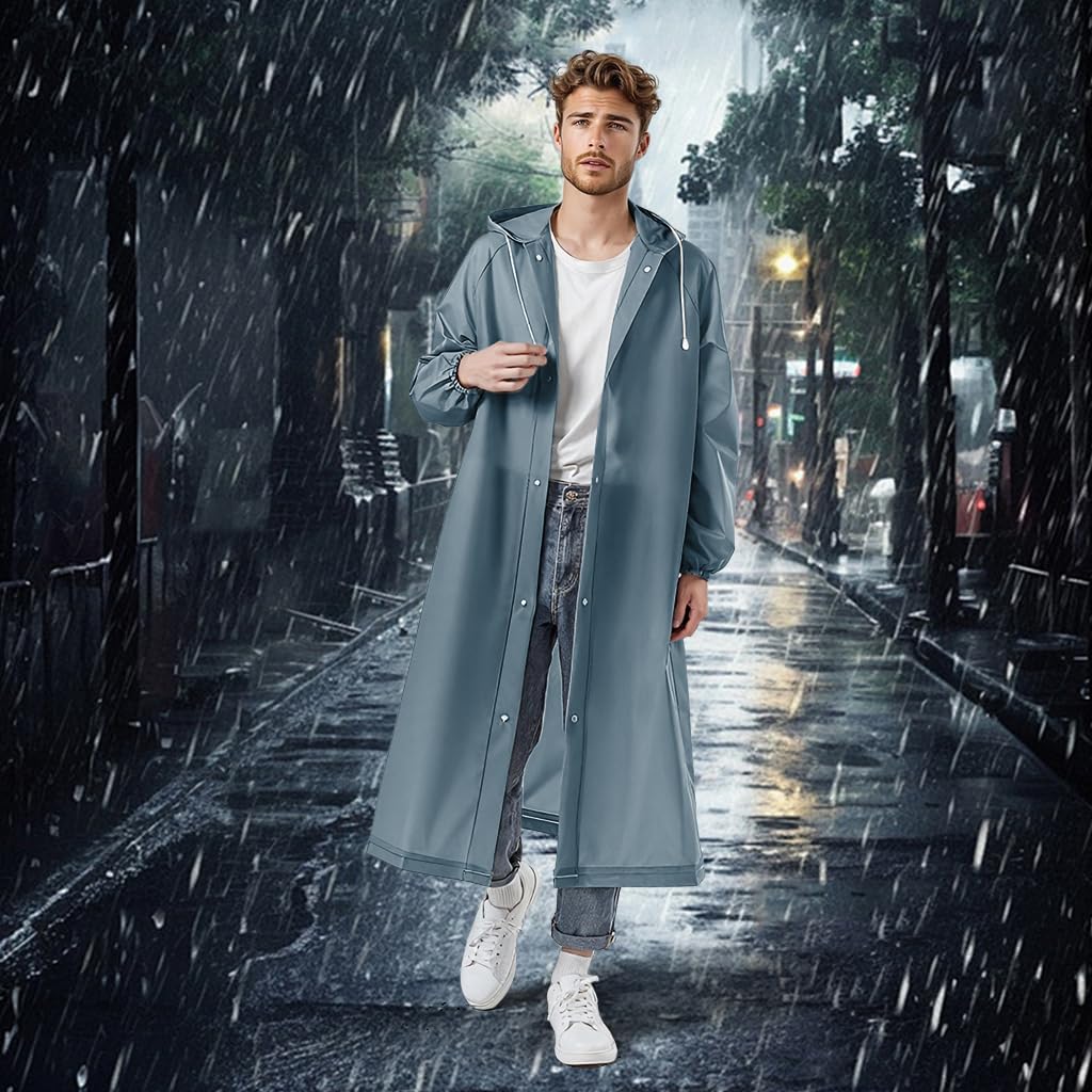 PALAY Rain Ponchos for Adults with Button Up Hood 120cm EVA Waterproof Design | 2 Pack Reusable Raincoat for Travel and Outdoor Use
