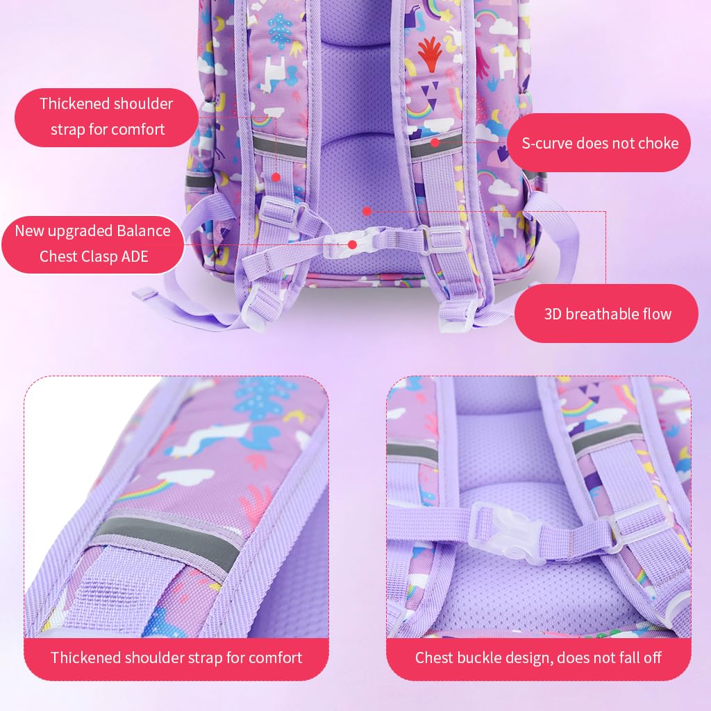 PALAY School Bag for Girls featuring 39×29×17cm capacity with waterproof EVA design | Purple Backpack for Kids 5–10 Years