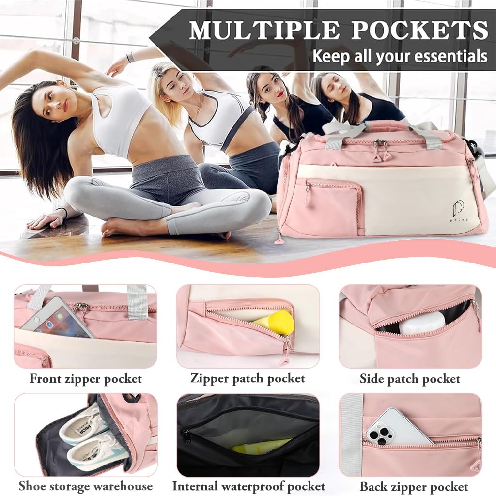 PALAY Gym Bag for Fitness and Travel with Shoe Compartment featuring Waterproof Oxford Cloth | Lightweight Shoulder Duffle in Pink