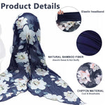 PALAY Chiffon Head Scarf for Women with 32cm Elastic Band and 86cm Tails | Floral Print