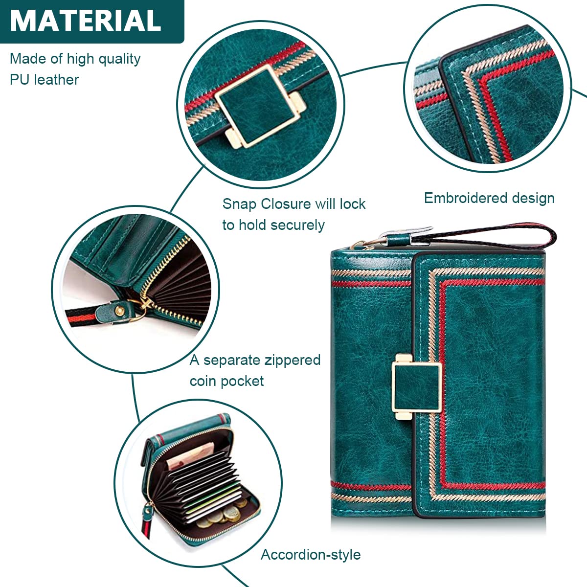 PALAY Women Wallet for Daily Use featuring RFID Blocking and 17 Card Slots | Turquoise PU Leather Bifold