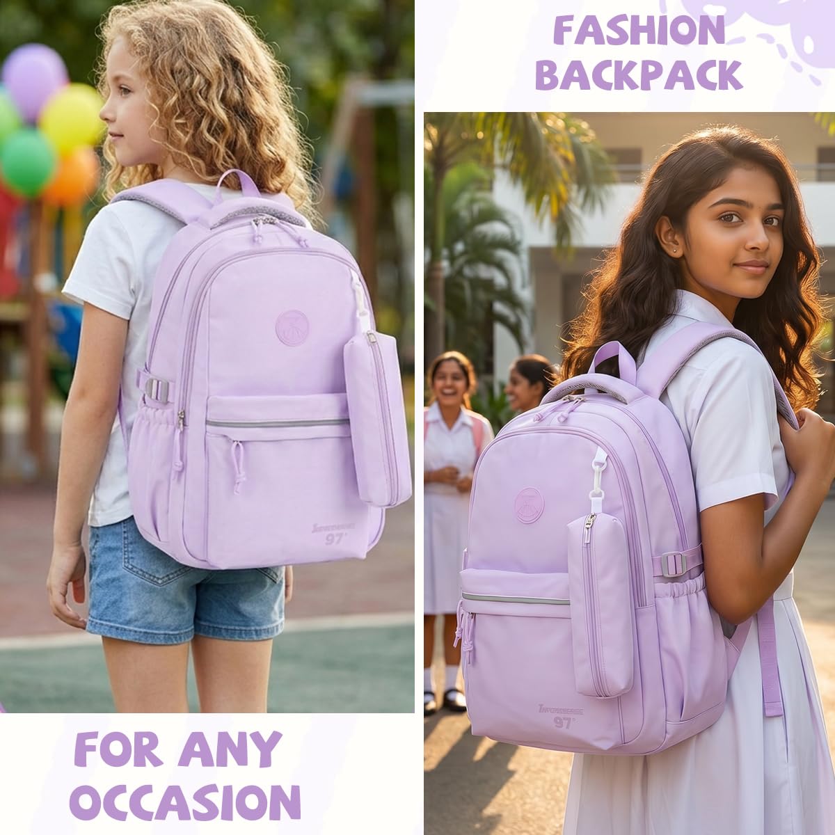 PALAY School Backpack for Girls Purple Oxford Cloth