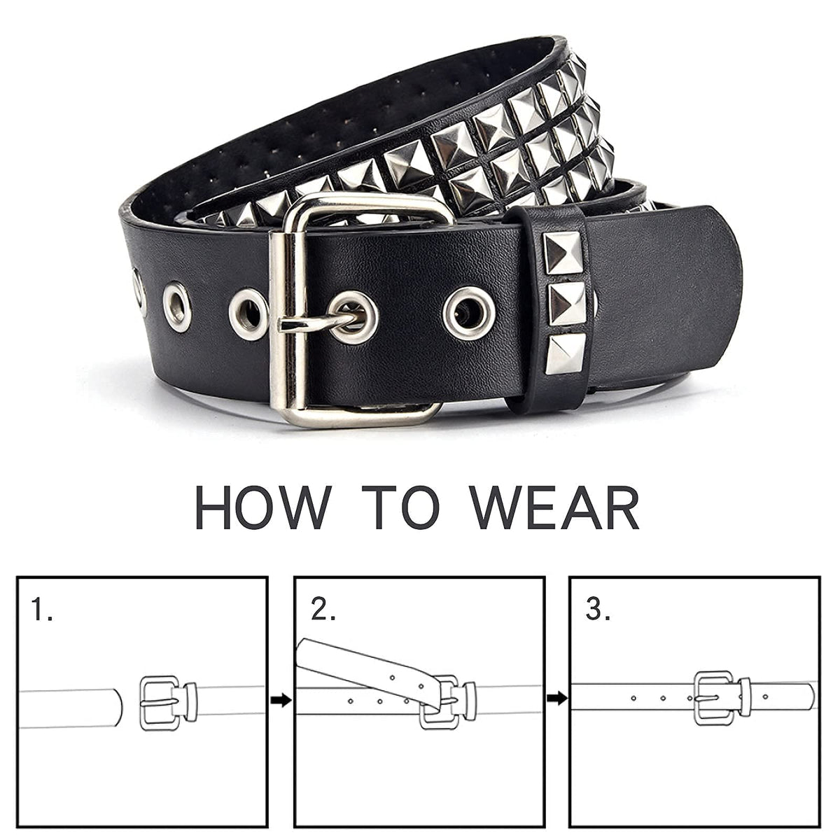 PALAY® Punk Rock Studded Belt for Women, Wide PU Leather Belt for Men,Stud Belt Goth Belts with Jeans Jacket Chains (Black,length 110cm)