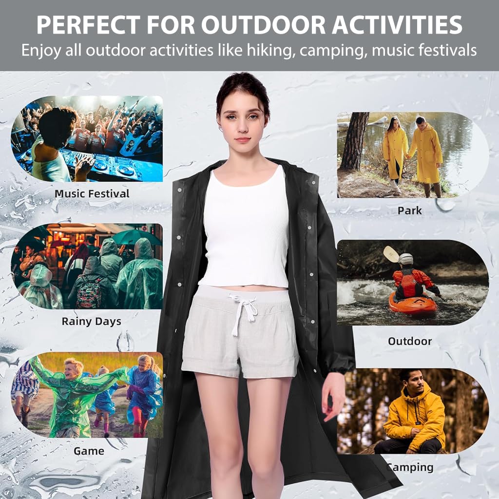 PALAY Rain Ponchos for Camping and Hiking featuring Drawstring Hood and 60 in Length