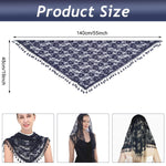 PALAY® Lace Mantilla Mass Veil Triangle Head Scarf for Women Tassle Rose Jacquard Church Veil Cathedral Headwear Head Covering for Ladies - Navy Blue
