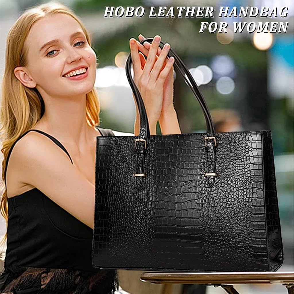 PALAY Laptop Bag for Women 15.6 Inches with Detachable Shoulder Strap and Vegan Leather Tote | Stylish Work and Travel Handbag