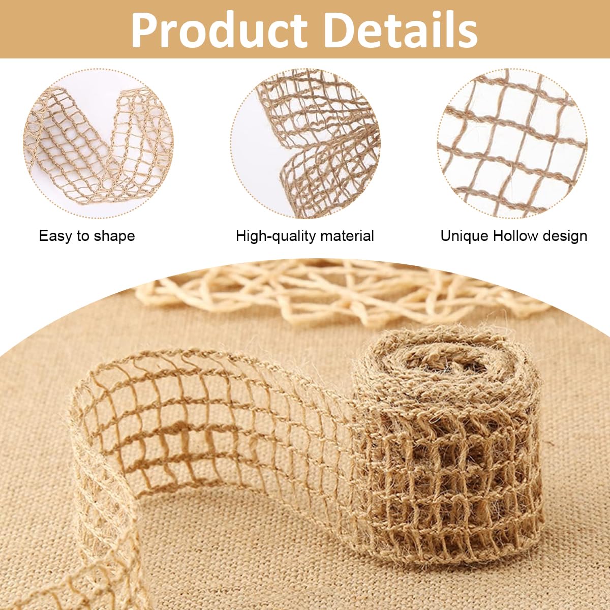 PALAY® 4 Rolls 13.12ft Jute Rope Burlap Ribbon Lace + 32.8ft Hemp Rope, Jute Rope for Craft Ribbons for Gift Wrapping, Event & Wedding Decorations, Gift Packing Materials Natural Fabric Roll Craft