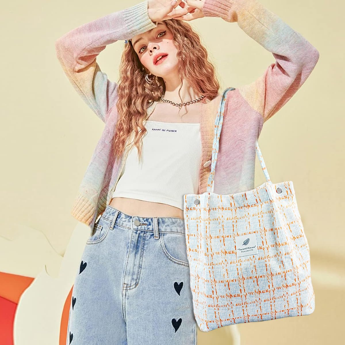 PALAY Tote Bag for Shopping and Work featuring Reinforced Handle L39xW12xH35cm Blue Corduroy
