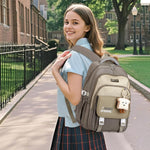 PALAY School Backpack for Girls with 3 Zip Compartments and Padded Straps | Khaki Nylon