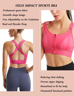 PALAY® Sports Bra Women Zip-up Sports Bra for High-impact Activities One Piece Breast Pads Adjustable Sports Bra Fashion RacerbackSports Bra for Running, Cycling, Aerobics, Boxing, L, Pink