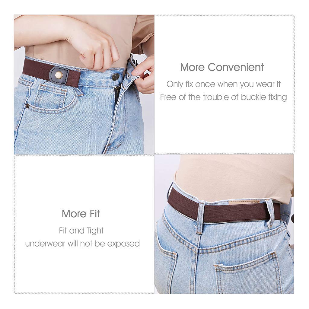 PALAY® Buckle Free Belt for Women Adjustable Women's Belt Elastic Waist Belt, Invisible No Buckle Belt for Jeans Pants and Dress, Brown