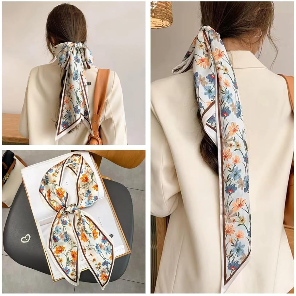 PALAY Women Silk Scarf for Suits and Blazers featuring 59 in Long Floral Design | 2 PCS