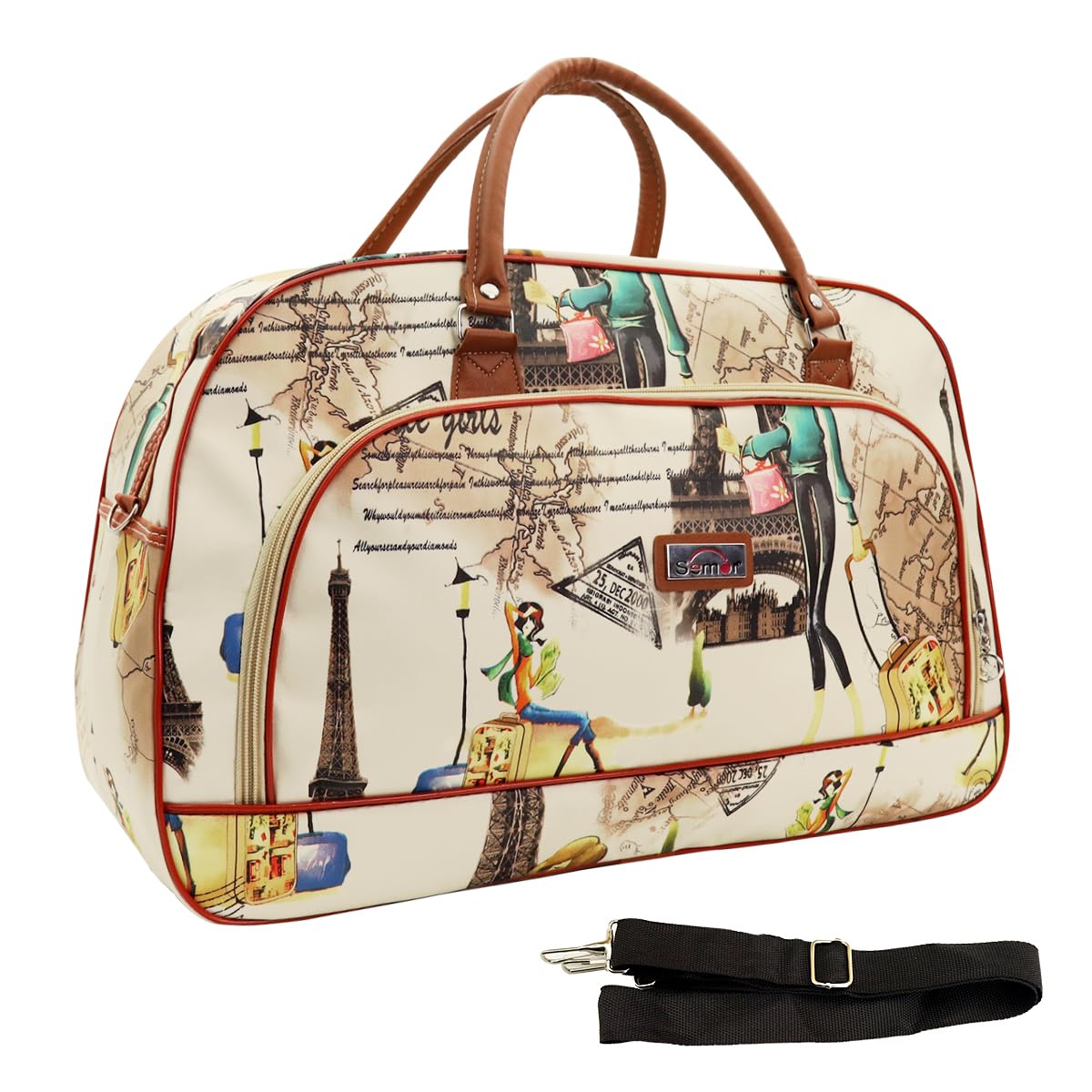 PALAY Duffle Bag for Women Travel with Shoulder Strap and Spacious Compartments | Waterproof PU Leather Beige Design