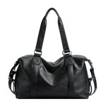 PALAY Travel Bag for Women 40x14x30cm with Multi Pockets and Detachable Shoulder Strap | Black PU Leather Gym and Crossbody Use