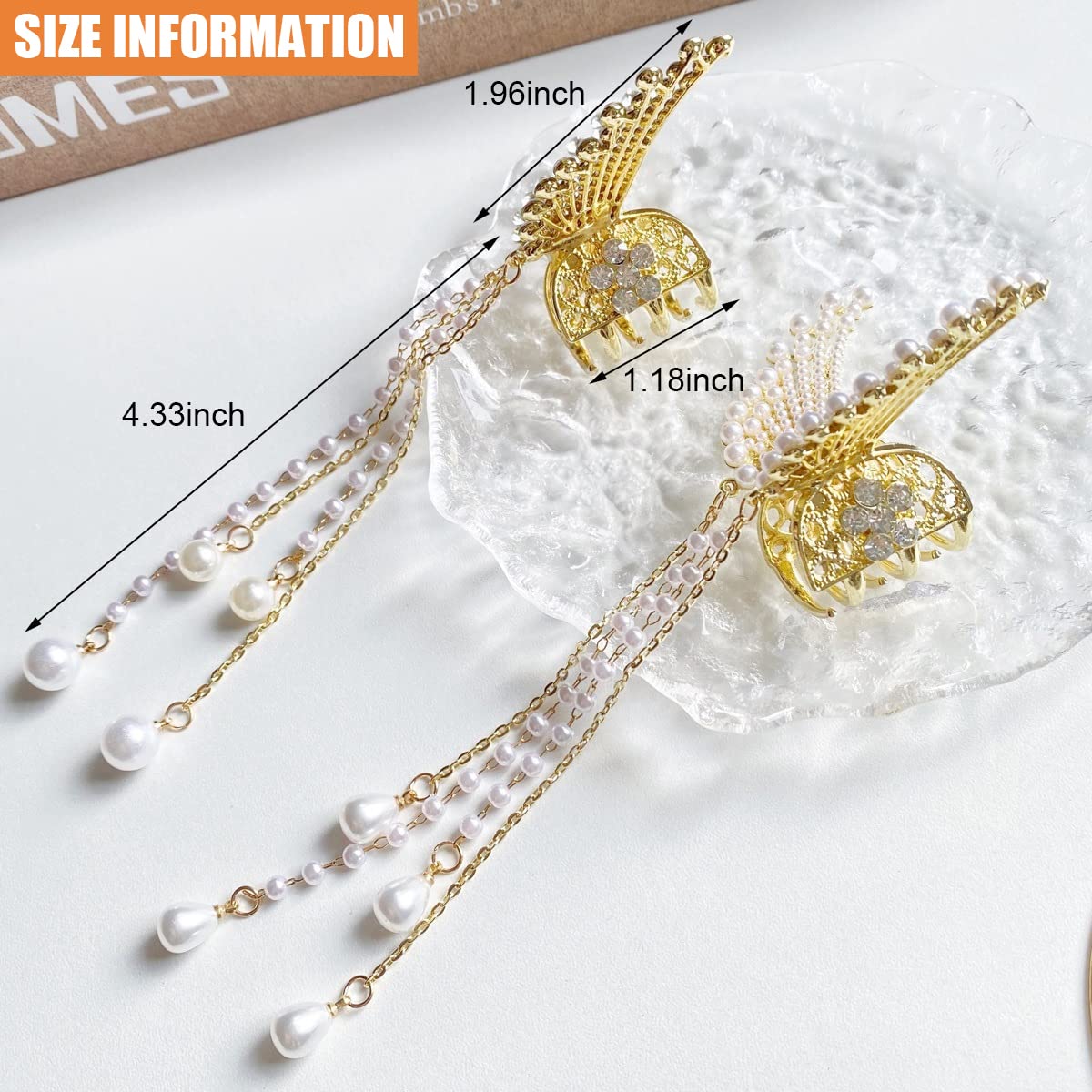 PALAY Hair Clips for Women featuring Pearl Metal Butterfly Claw with Tassel | Elegant Accessory for Girls