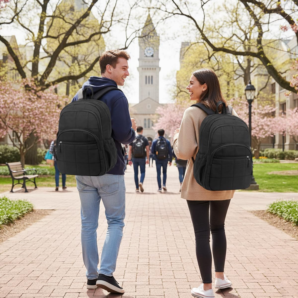 PALAY Backpack Bag for Travel and College with 15.6 Inch Laptop Compartment | Quilted Black Design for Men and Women