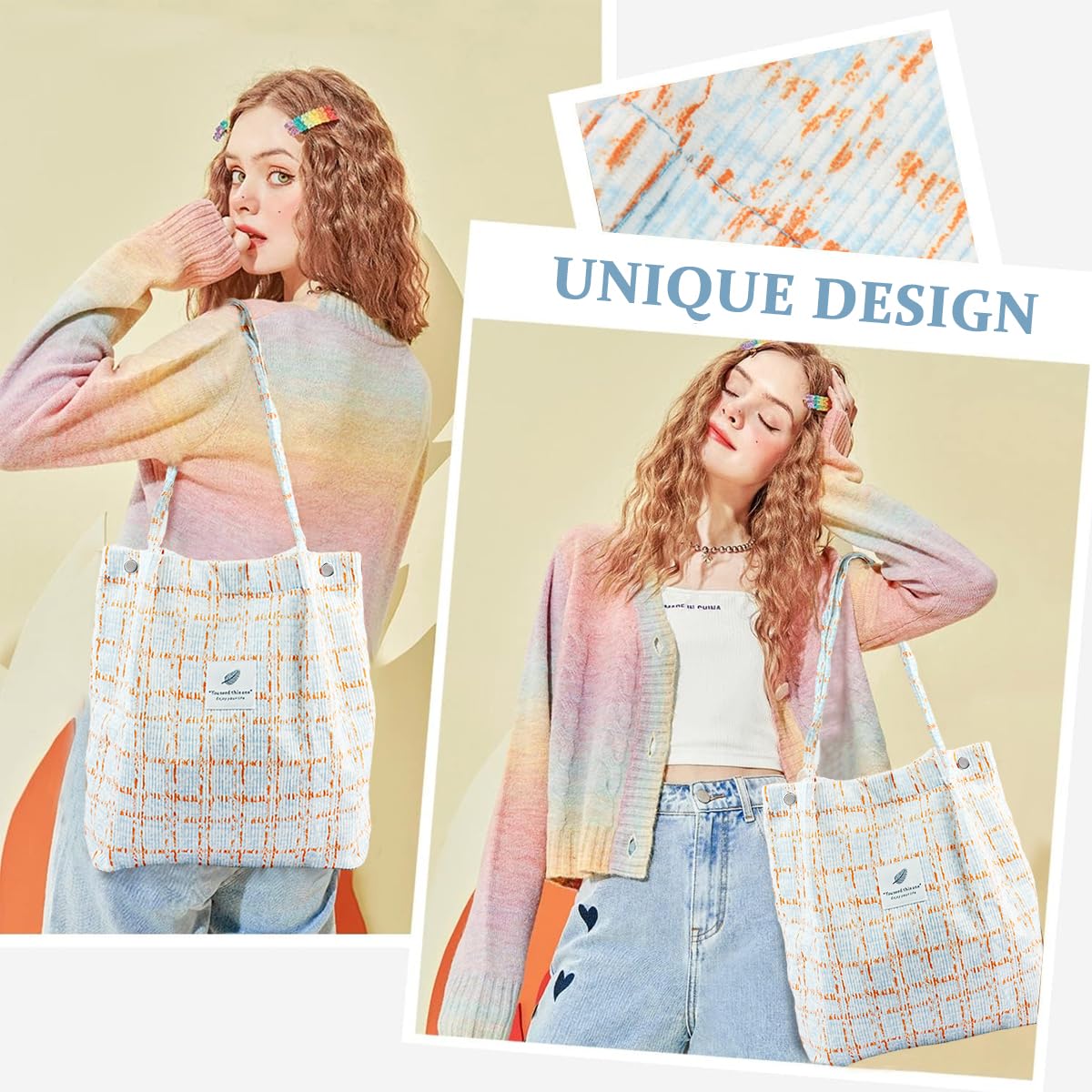 PALAY Tote Bag for Shopping and Work featuring Reinforced Handle L39xW12xH35cm Blue Corduroy